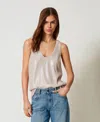 Twinset Top Avec Sequins Brodés In Neutral