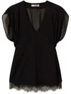 Twinset Black Cotton Blended Top With Rear Tie Fastening In Black