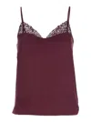 Twinset Satin Lace Top In Burgundy