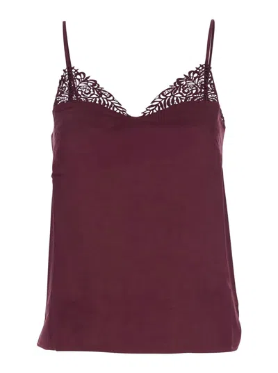 TWINSET BORDEAUX TOP WITH THIN STRAP AND LOGO PLAQUE ON THE BACK IN FABRIC WOMAN