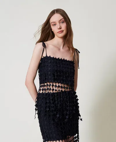 Twinset Top Cropped En Crochet In Black