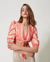 Twinset Puff-sleeve Cropped Top In Neutral