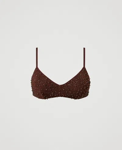 Twinset Top De Bain Avec Broderie In Brown