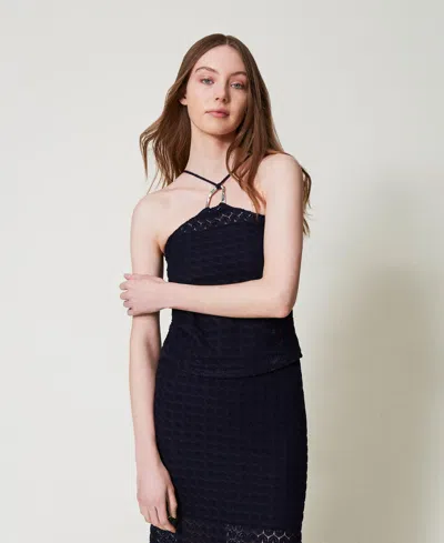 Twinset Top En Crochet Avec Anneau In Black