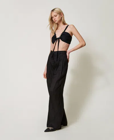 Twinset Top En Lin Avec Naud In Black