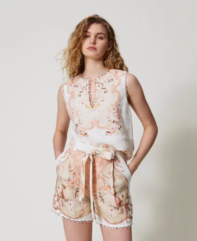 Twinset Top En Lin Imprimé In Multi