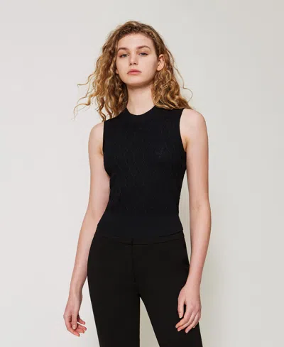Twinset Top En Maille Avec Losanges In Black
