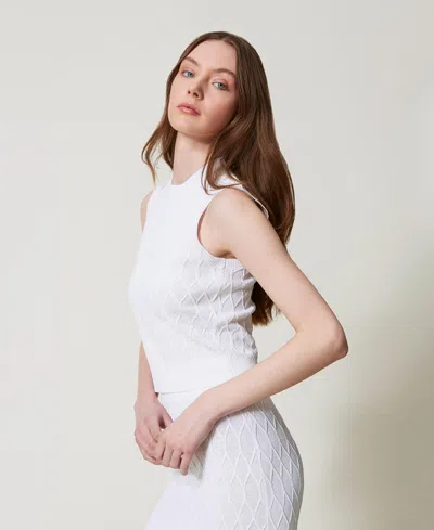 Twinset Top En Maille Avec Losanges In White
