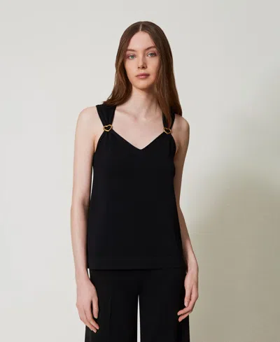 Twinset Top En Maille Avec Passants En Caur In Black