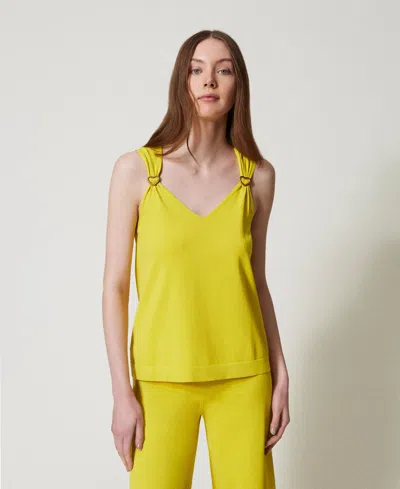 Twinset Top En Maille Avec Passants En Caur In Yellow