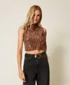 Twinset Top En Maille Avec Sequins In Brown