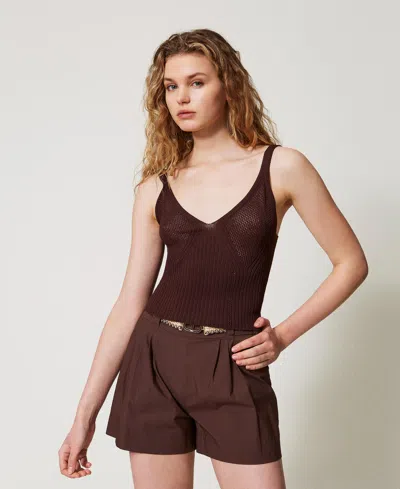 Twinset Top En Maille Côtelée In Burgundy