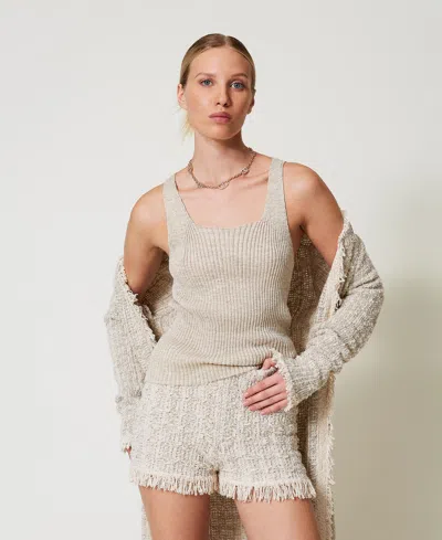 Twinset Top En Maille De Lin Mélangé In Neutral