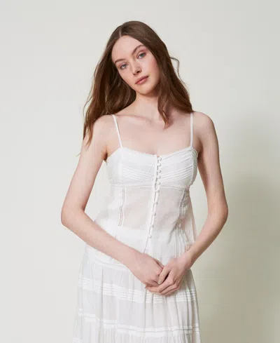 Twinset Top En Mousseline Avec Dentelle In White