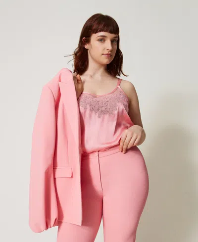 Twinset Top En Satin Avec Broderie In Pink