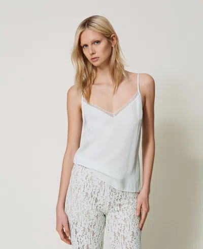 Twinset Top En Satin Avec Dentelle In Neutral