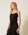 Twinset Top En Satin Avec Dentelle In Black