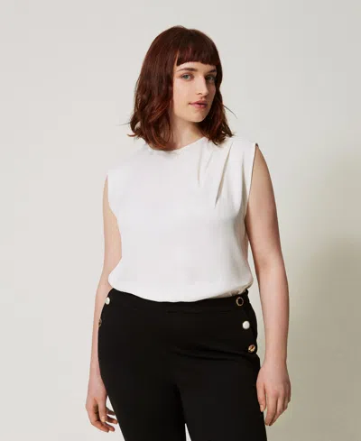 Twinset Top En Satin Brillant Avec Plis In White