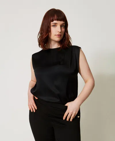 Twinset Top En Satin Brillant Avec Plis In Black