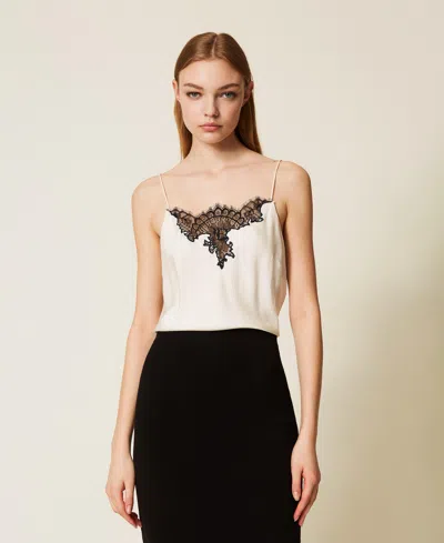 Twinset Top En Satin Et Dentelle In Multi