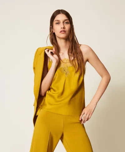 Twinset Top En Satin Et Dentelle In Multi