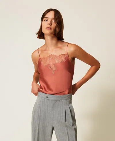 Twinset Top En Satin Et Dentelle In Multi