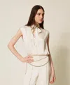 Twinset Top En Satin Jacquard Avec Naud In Neutral
