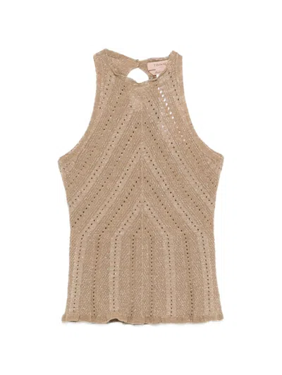 Twinset Top Golden Green Lurex In Neutral