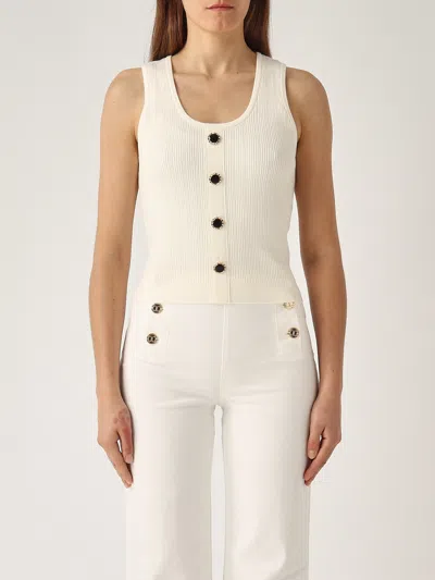 Twinset Top In Maglia Con Bottone Decoro Top-wear In Bianco