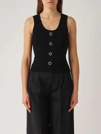 Twinset Top In Maglia Con Bottone Decoro Top-wear In Nero