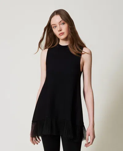 Twinset Top Long Avec Volants En Tulle In Black