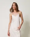Twinset Top Long En Satin Et Dentelle In White