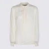 Twinset Textured Georgette Blouse With High Neckline In White