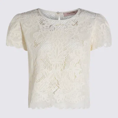 Twinset Lace Short-sleeve Top In White