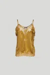 Twinset Top Ocra Velluto E Pizzo In Arancione