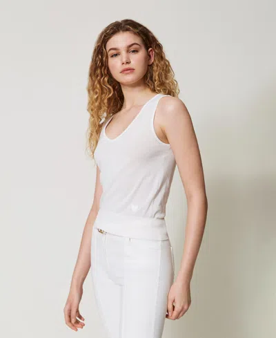 Twinset Top Sans Manches En Maille Avec Broderie In White