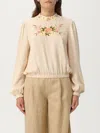 Twinset Twin-set Floral-embroidered Blouse With Keyhole Closure And Gathered Hem