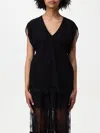 Twinset Black Cotton Blended Top With Rear Tie Fastening In Black
