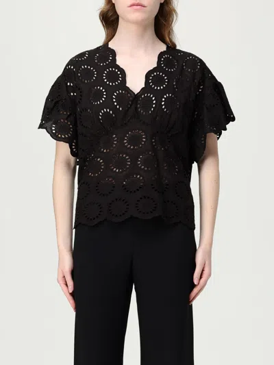 Twinset Broderie-anglaise Cap-sleeve Blouse In Brown