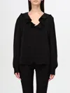 Twinset Ruffle Satin Blouse In Schwarz