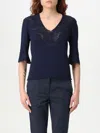 Twinset Twin-set Deep V-neck Sweater With Lace Detailing In Blue