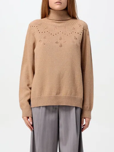 Twinset Roll-neck Lurex Jumper In Braun