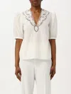 Twinset Twin-set V-neck Shirt With Lace Detail In White