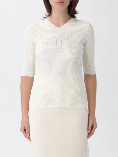 Twinset Ribbed Sweater With Oval-t Logo In White