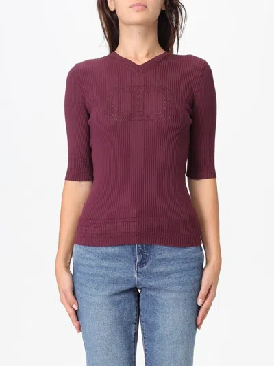 Twinset Ribbed Sweater With Oval-t Logo In Burgundy