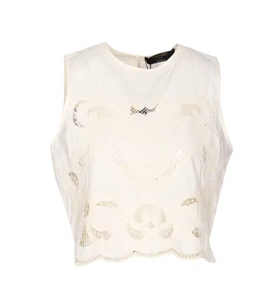 Twinset Embroidered Crew Neck Vest In White