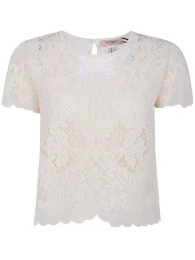 Twinset Lace Short-sleeve Top In White