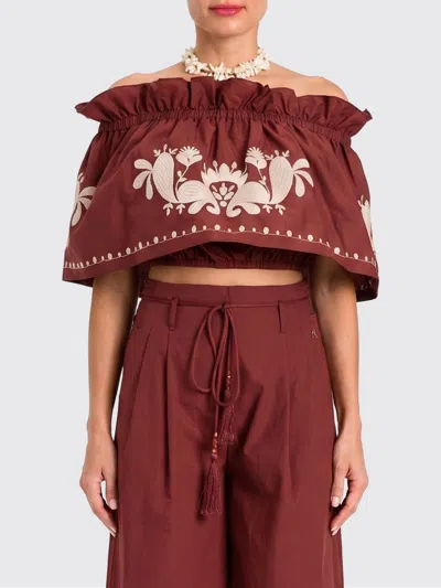 Twinset Off-shoulder Embroidered Blouse In Brown