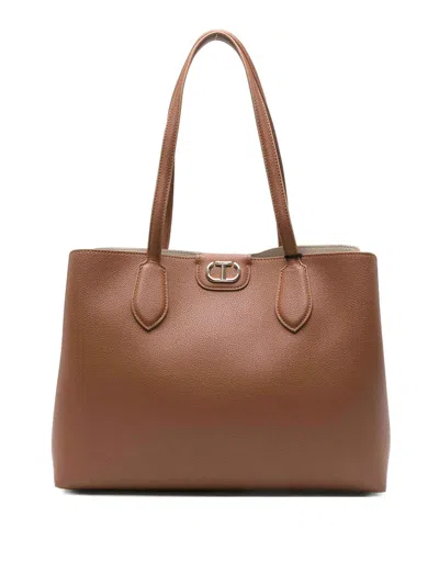 Twinset Tote Oal T Bag With Logo In Brown