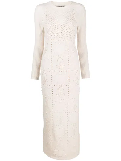 Twinset Treeblend Yarn Fitted Maxi Dress In Neutrals